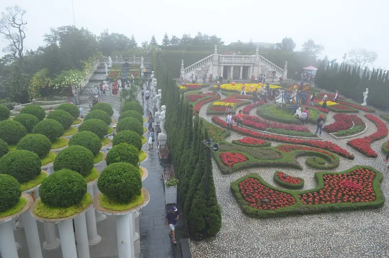 Le Jardin d’Amour’s flower beds and topiary seen from above